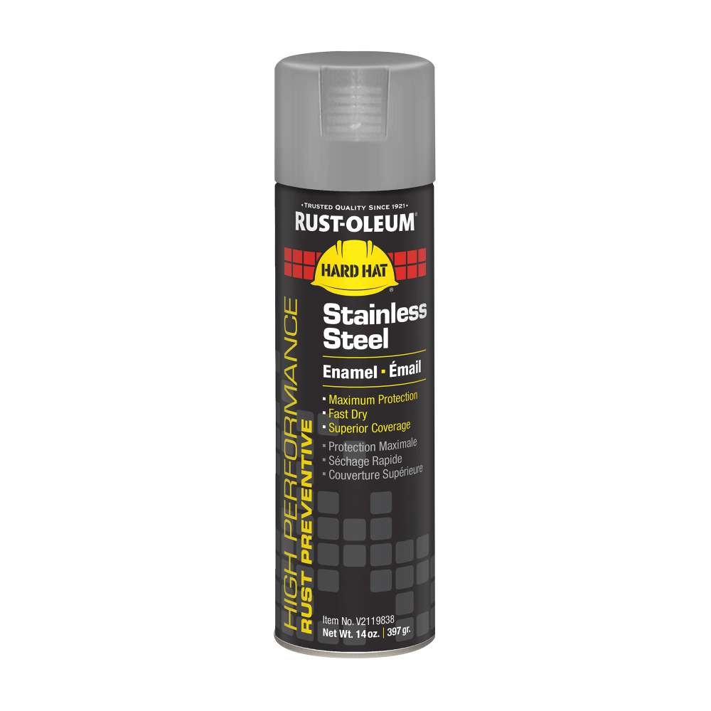 Rust-Oleum Hard Hat High Performance V2100 System Rust Preventive Enamel Spray Paint, 14 Oz, Flat Stainless Steel, Case Of 6 Cans