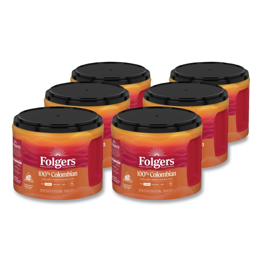 Folgers 100% Colombian Coffee, 22.6 Oz, Case Of 6 Containers