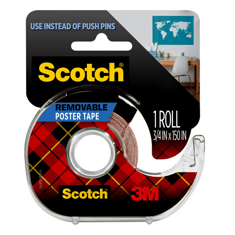 Scotch Removable Poster Tape , 0.75 in x 150 in (1.9 cm x 3.8 m)