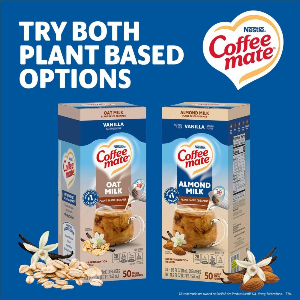 Coffee mate Almond Milk Vanilla Plant-Based Liquid Creamer Singles - Natural Vanilla Almond Milk Flavor - 0.38 fl oz (11 mL)Tub - 50 / Box