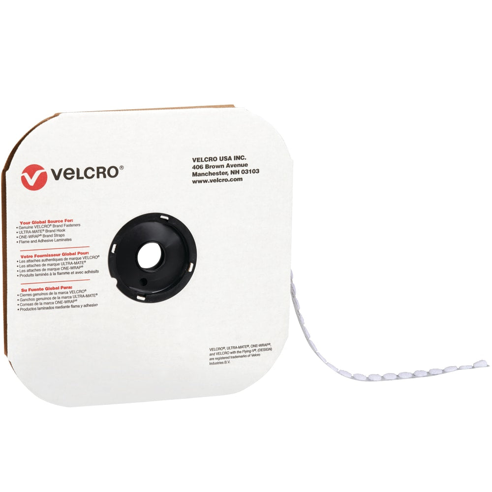 VELCRO Brand Loop Tape, Dots, 3/8in, White, Case Of 1,800