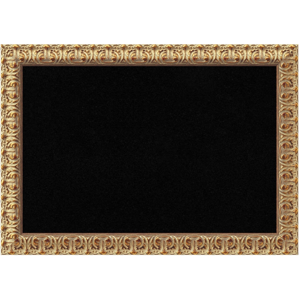 Amanti Art Florentine Non-Magnetic Cork Bulletin Board, 27in x 19in, Black, Gold Wood Frame