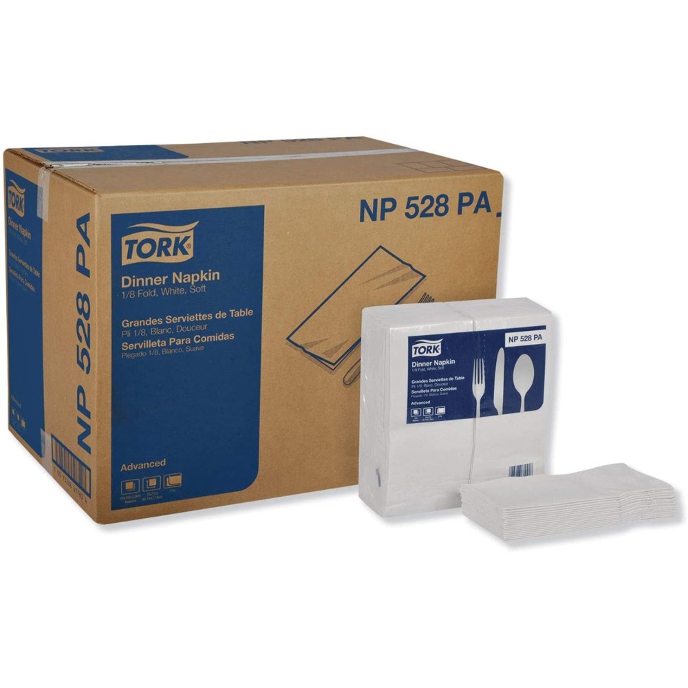 TORK White Soft Dinner Napkin  1/8 Fold  2 Ply  Tall Fold  16.75in Width x 15in Length  White  100 Pack  28 / Carton