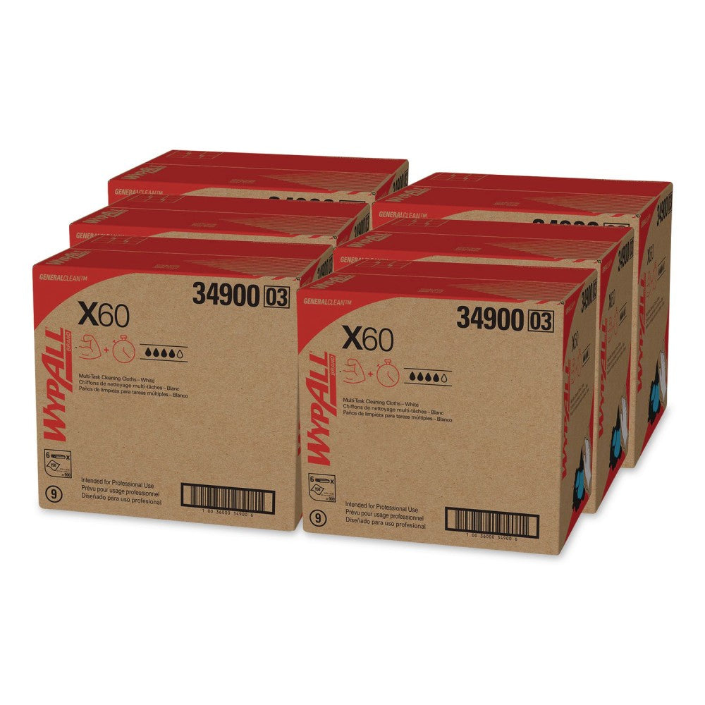 WypAll General Clean X60 Cloths, Flat Sheet, 12.5 x 16.8, White, 150/Box, 6 Boxes/Carton