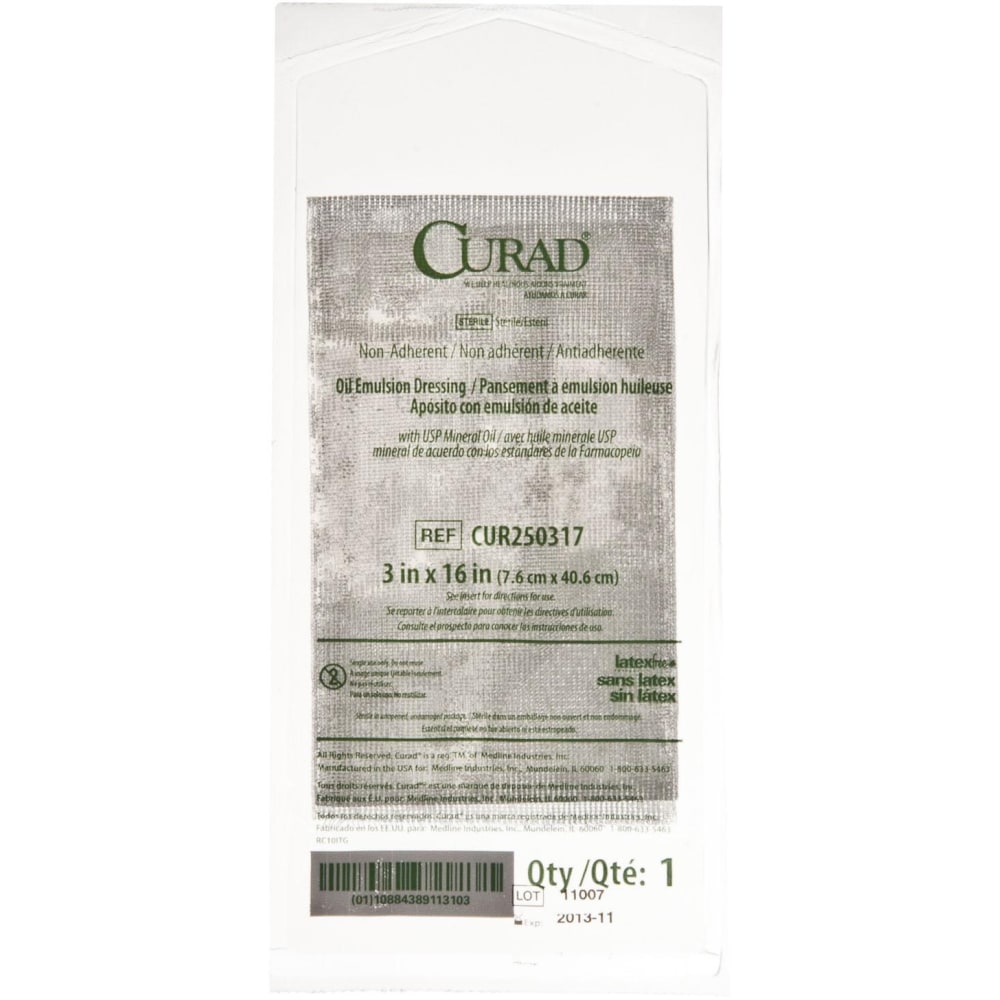 CURAD Sterile Oil Emulsion Non-Adherent Gauze, 3in x 16in, White, Pack Of 216