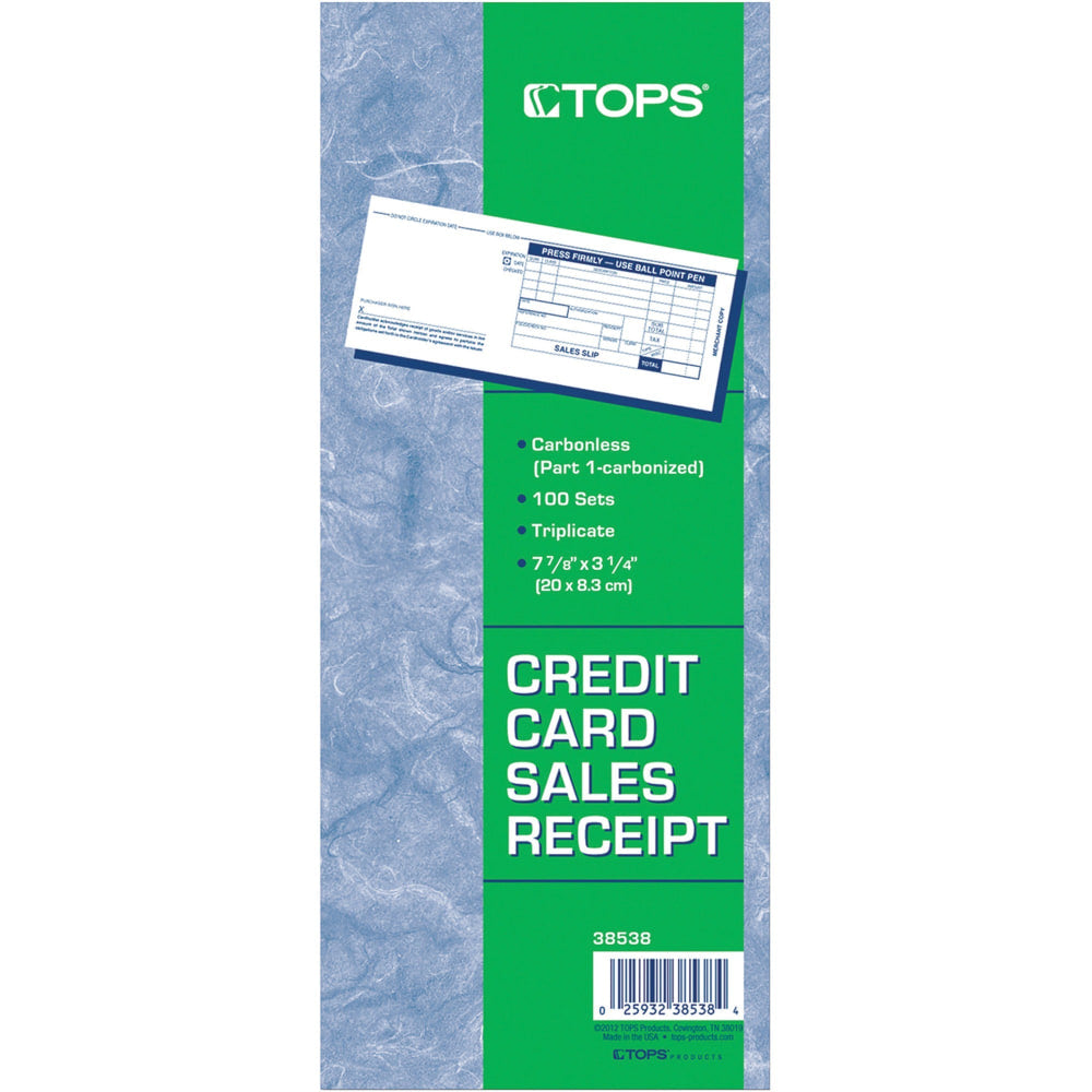 TOPS Credit Card Sales Slip Forms - 15 lb - 3 Part - Carbonless Copy - 3 1/4inx7 7/8in Sheet Size - White Sheet(s) - Blue Print Color - Paper - 100/Pack