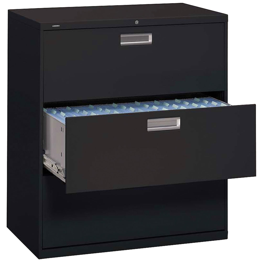 HON Brigade 600 Series Lateral File, 3 Drawers, 42inW x 18inD, Black