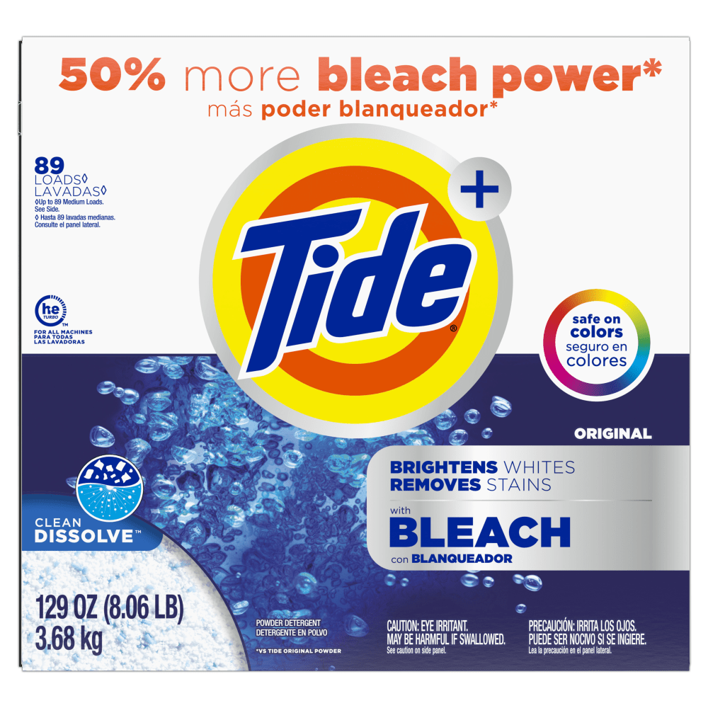 Tide Powder Laundry Detergent With Bleach, Original, 129 Oz, Case Of 2 Containers