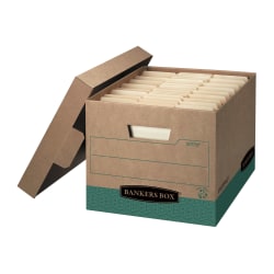 Bankers Box R Kive FastFold BAA Compliant Heavy-Duty Storage Boxes, Letter/Legal Size, 15D x 12in x 10in, Kraft/Green, Case Of 12 - 12775