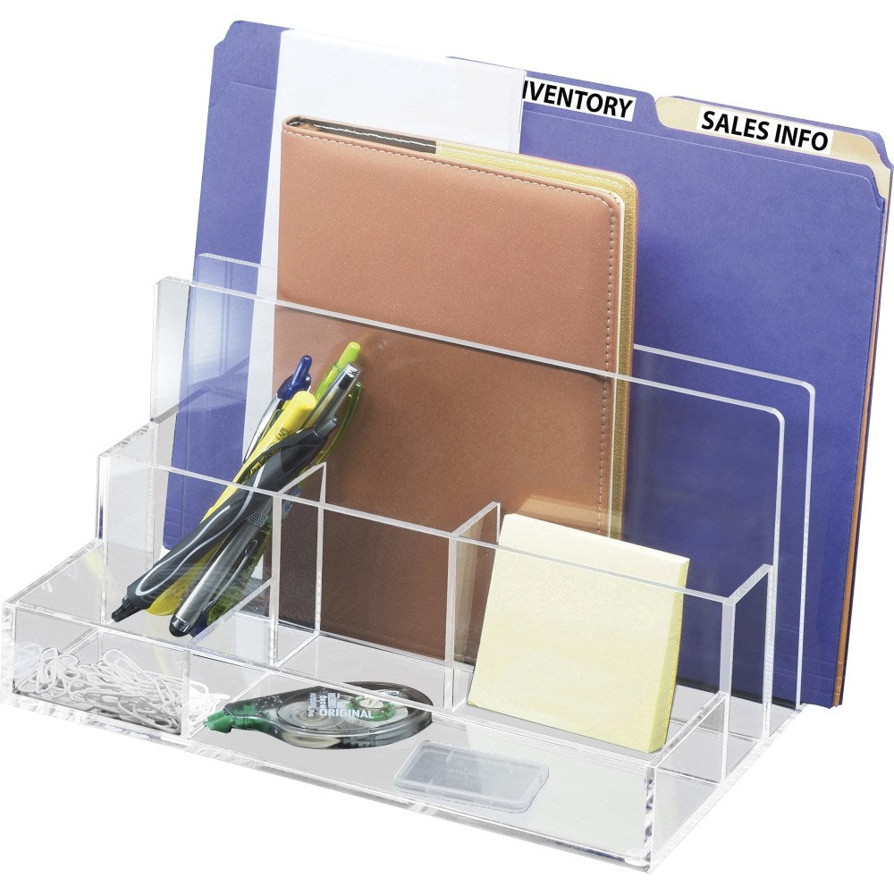 Kantek File Sorter Desk Organizer, 10.60inH x 11inW x 6.50inD, Desktop, Clear, Acrylic