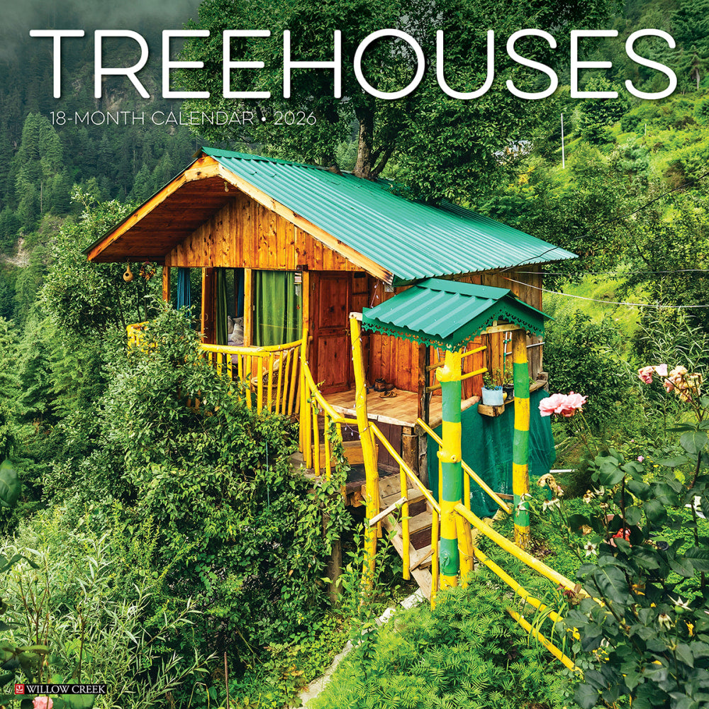 2026 Willow Creek Press Scenic Monthly Wall Calendar, 12in x 12in, Treehouses, January To December, 53003