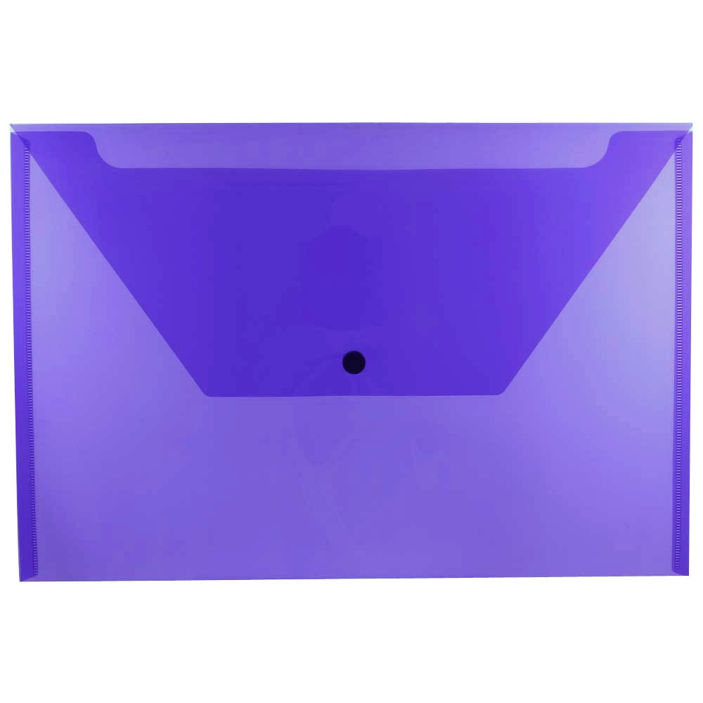 JAM Paper Plastic Booklet Envelopes, Legal Size, 9 3/4in x 14 1/2in, Snap Closure, Purple, Pack Of 12