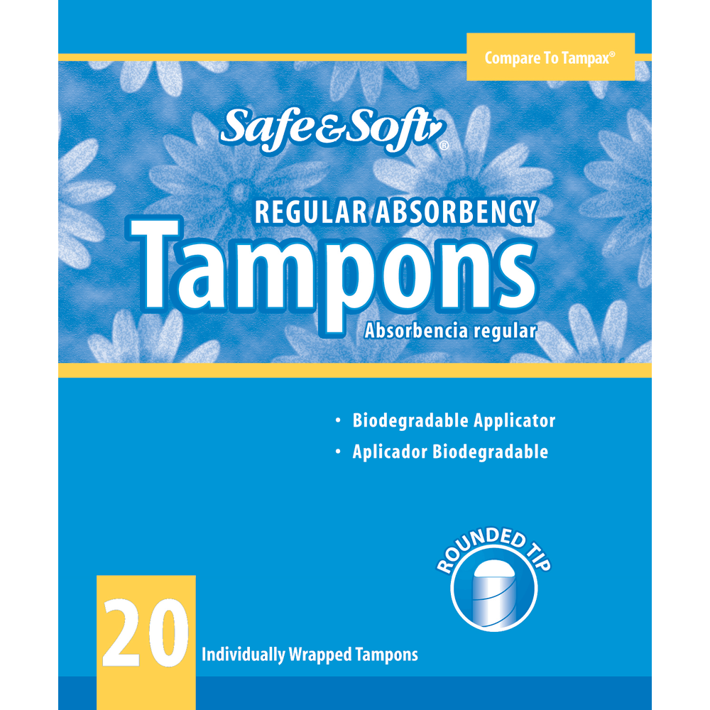 Hospeco Safe & Soft Cardboard Applicator Tampons, Regular Absorbency, 20 Tampons Per Box, Case Of 12 Boxes