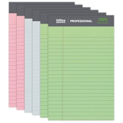 Office Depot Brand Professional Writing Pads, 5in x 8in, Narrow Ruled, Assorted Colors, 50 Sheets, Pack Of 6
