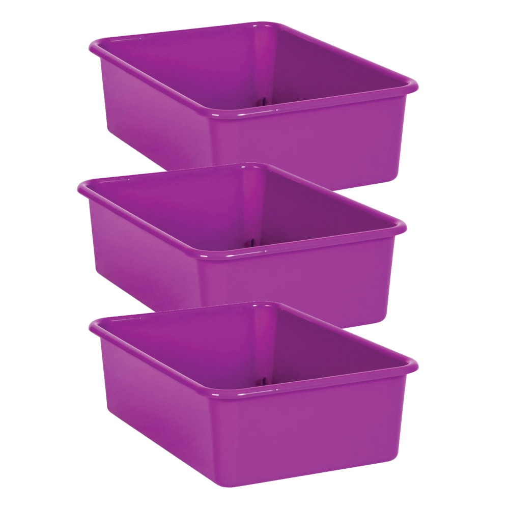 Teacher Created Resources Large Plastic Storage Bins, 5inH x 11-1/2inW x 16-1/4inD, Purple, Pack Of 3 Bins
