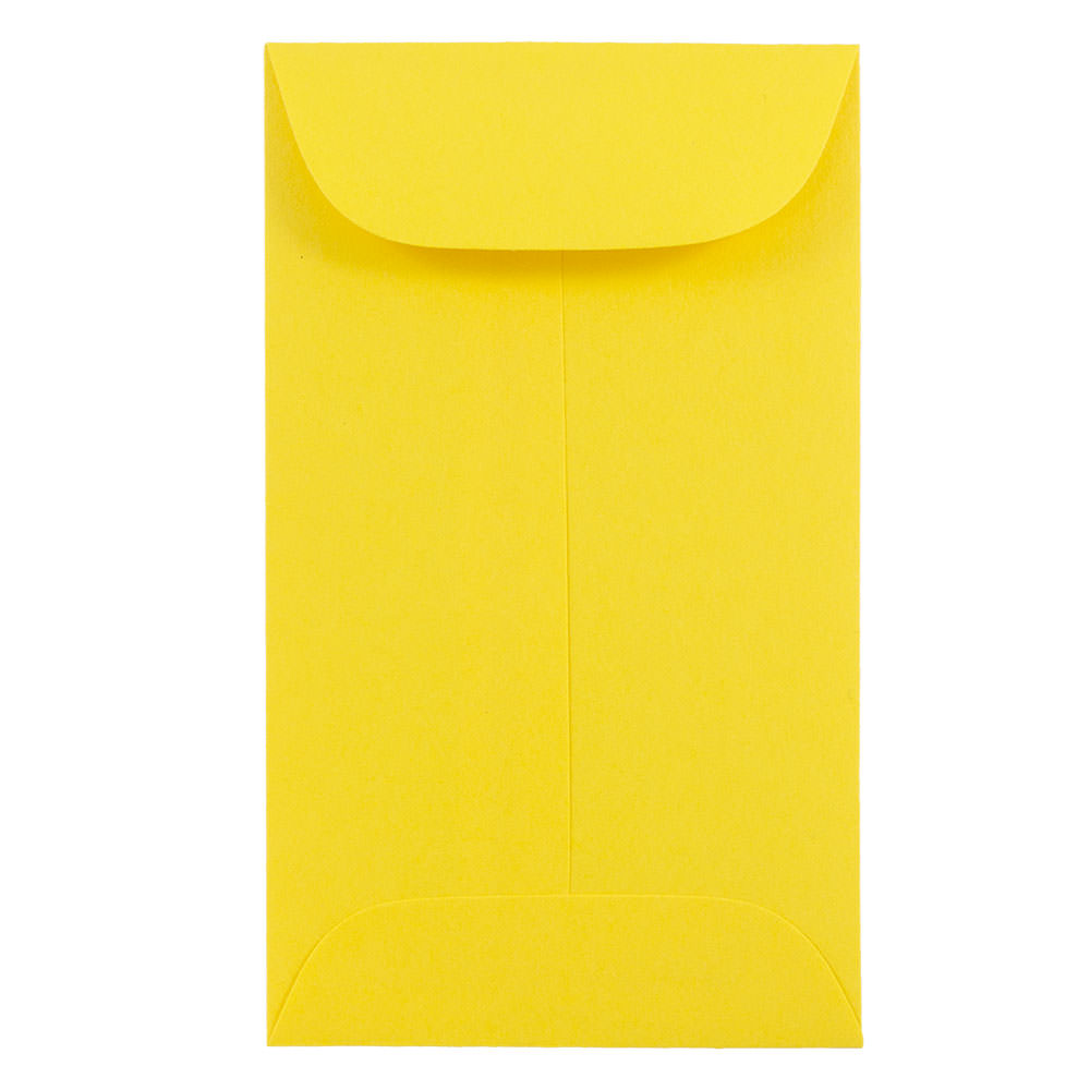 JAM Paper Coin Envelopes, #3, Gummed Seal, Yellow, Pack Of 50 Envelopes