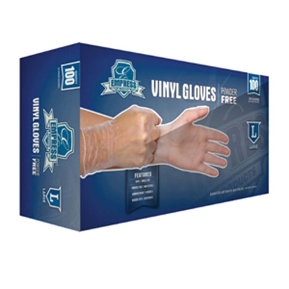 Empress Powder-Free Vinyl Gloves, Large, Clear, 100 Gloves Per Pack, Case Of 10 Packs