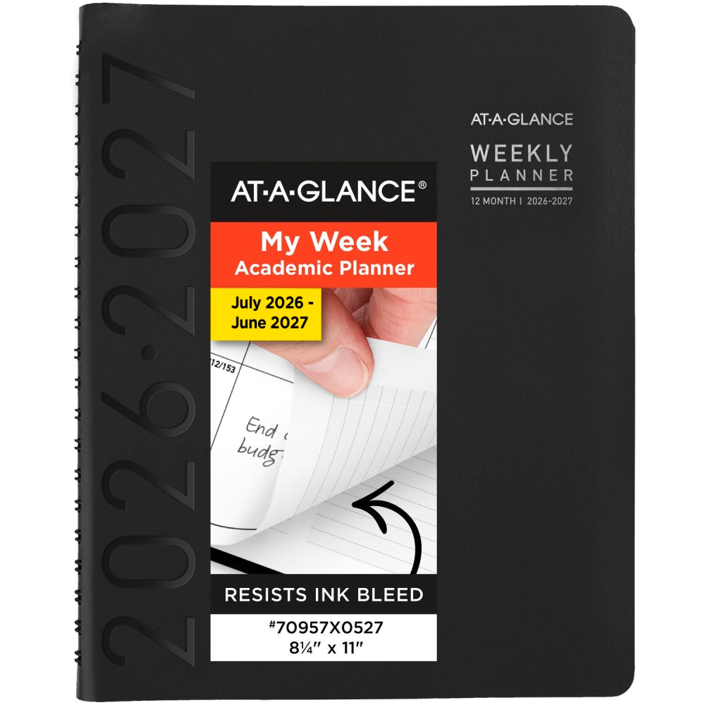 AT-A-GLANCE Contemporary Academic 2026-2027 Weekly Monthly Planner, Black, Large, 8 1/4in x 11in