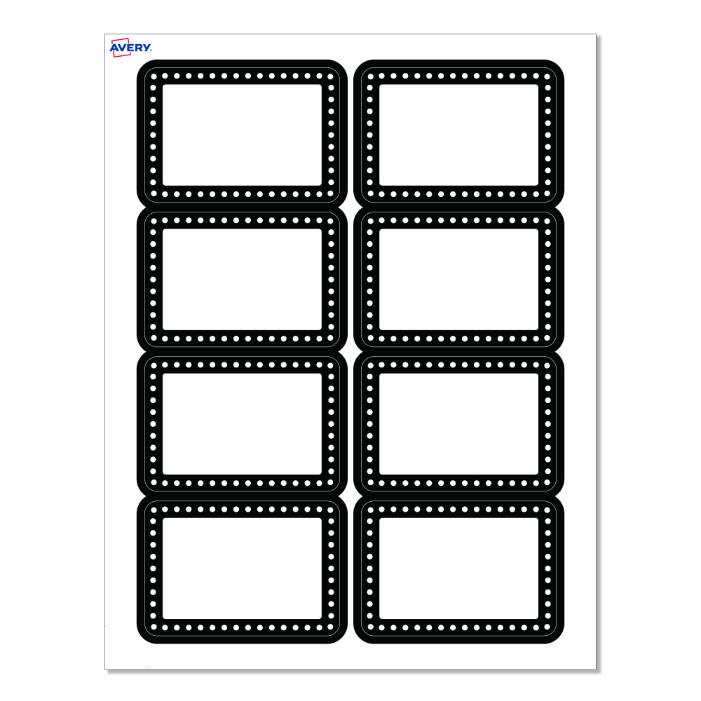 Avery Printable Adhesive Name Badges/Preprinted Designs, Rectangle, S00-EY5, 2-1/3in x 3-3/8in, Matte White/Black & White Polka Dots, Pack Of 80