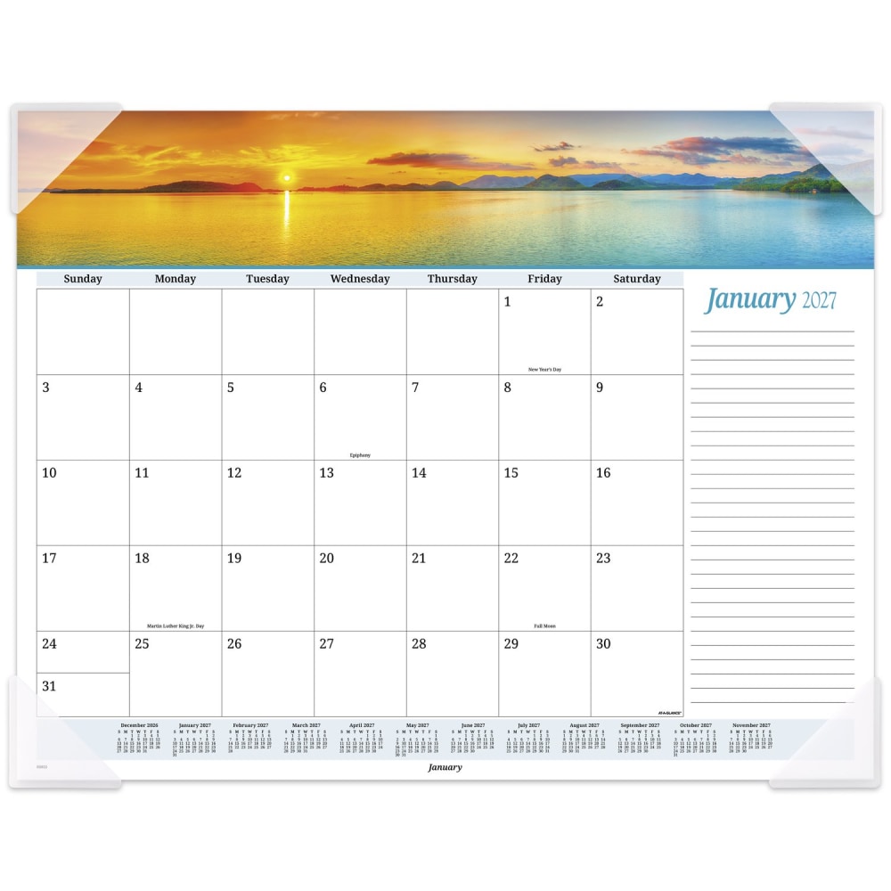 AT-A-GLANCE 2027 Panoramic Seascape Monthly Desk Pad, Standard, 21 3/4in x 17in
