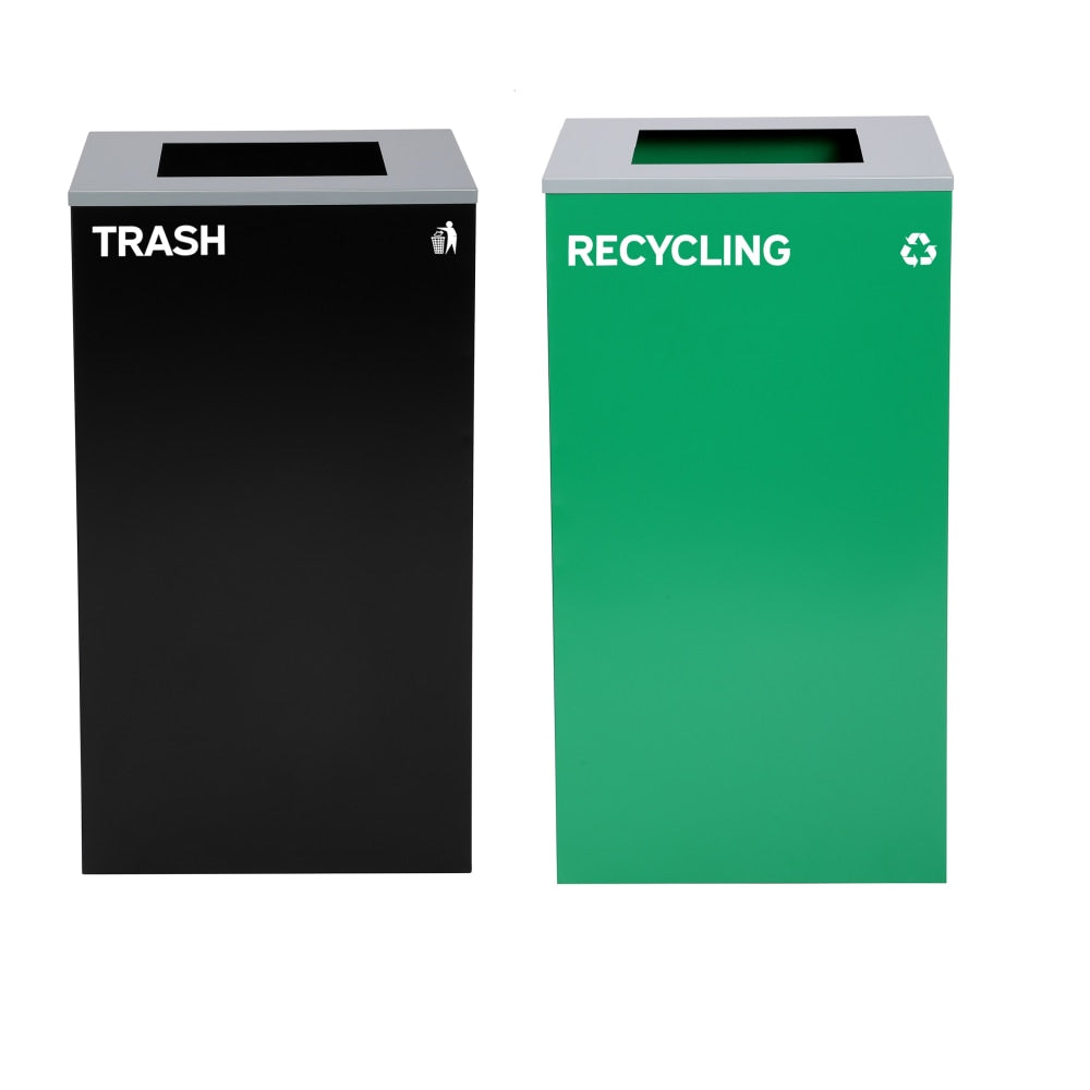 Alpine Industries Stainless-Steel Open Top Recycling And Trash Can Set, 29 Gallons Black/Green, Set Of 2 Trash Cans - ALP4450-BLK-KIT8