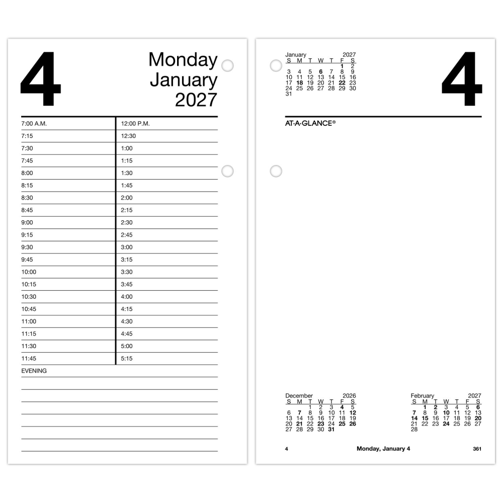 AT-A-GLANCE 2027 Daily Loose-Leaf Desk Calendar Refill, Standard, 4 1/2in x 8in
