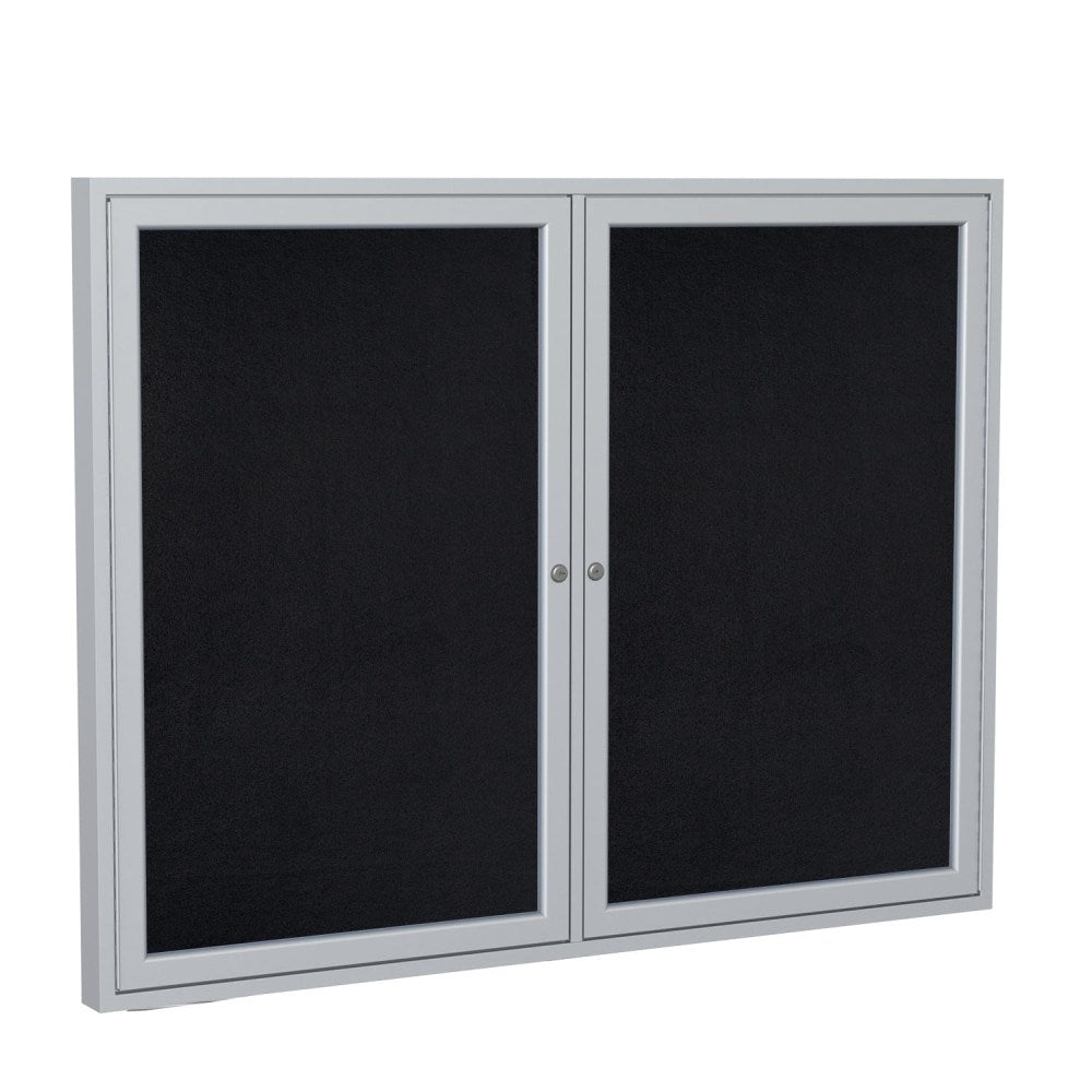Ghent 2 Door Enclosed Recycled Rubber Bulletin Board, Satin Aluminum Frame, 36inH x 60inW, Black