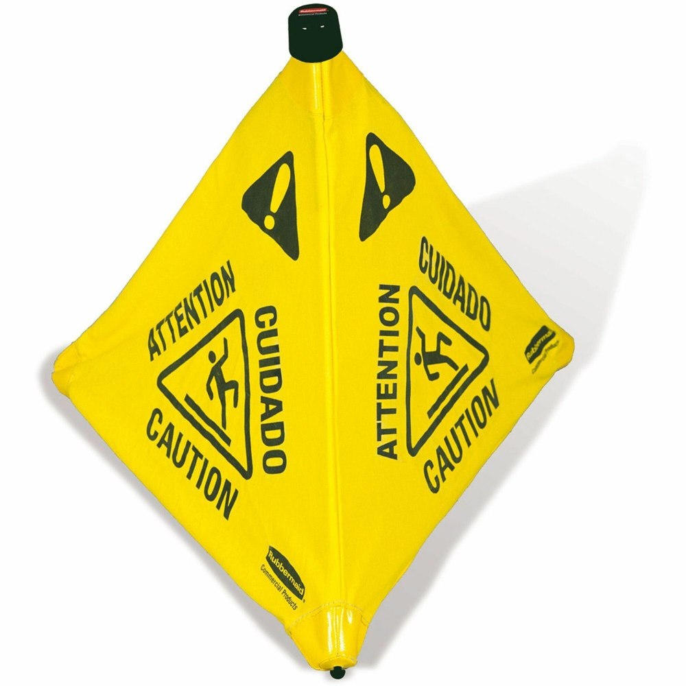 Rubbermaid Commercial 30in Pop-Up Caution Safety Cone - Print/Message "CAUTION" , "Attention" , "Cuidado" - 9S0100YLCT