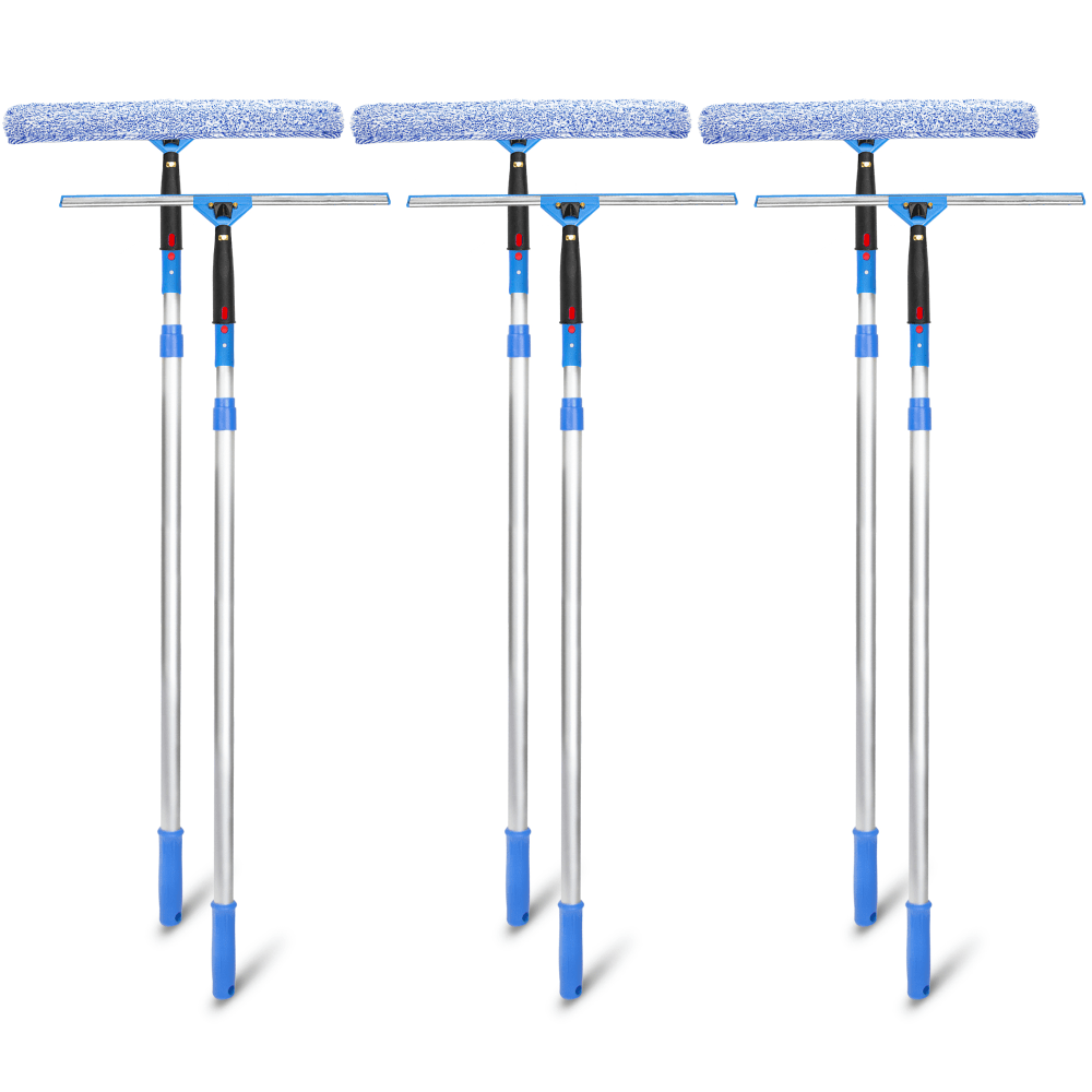 Gritt Commercial Pro Window Washing Kit With Squeegee, Washer And Telescopic Pole, 18in Squeegee And Washer/6ft Pole, Multicolor, Pack Of 3 Kits