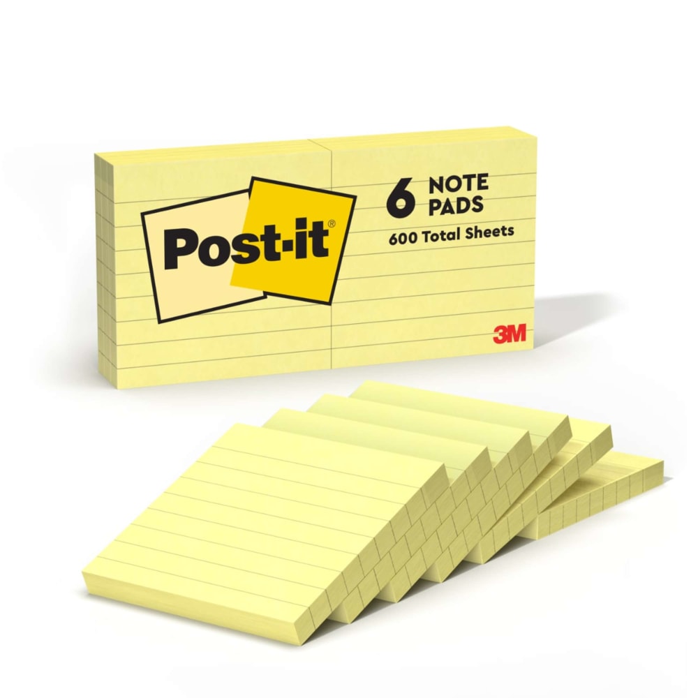Post-it Notes, 3 x 3 in, 6 Sticky Note Pads, 100 Sheets/Pad, School Supplies and Office Products, The Iconic Canary Yellow Note
