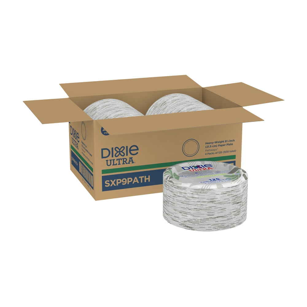 Dixie Ultra 8 1/2in Heavy-Weight Paper Plates, Pathways, 500 Count (125 Plates Per Pack, 4 Packs Per Case)