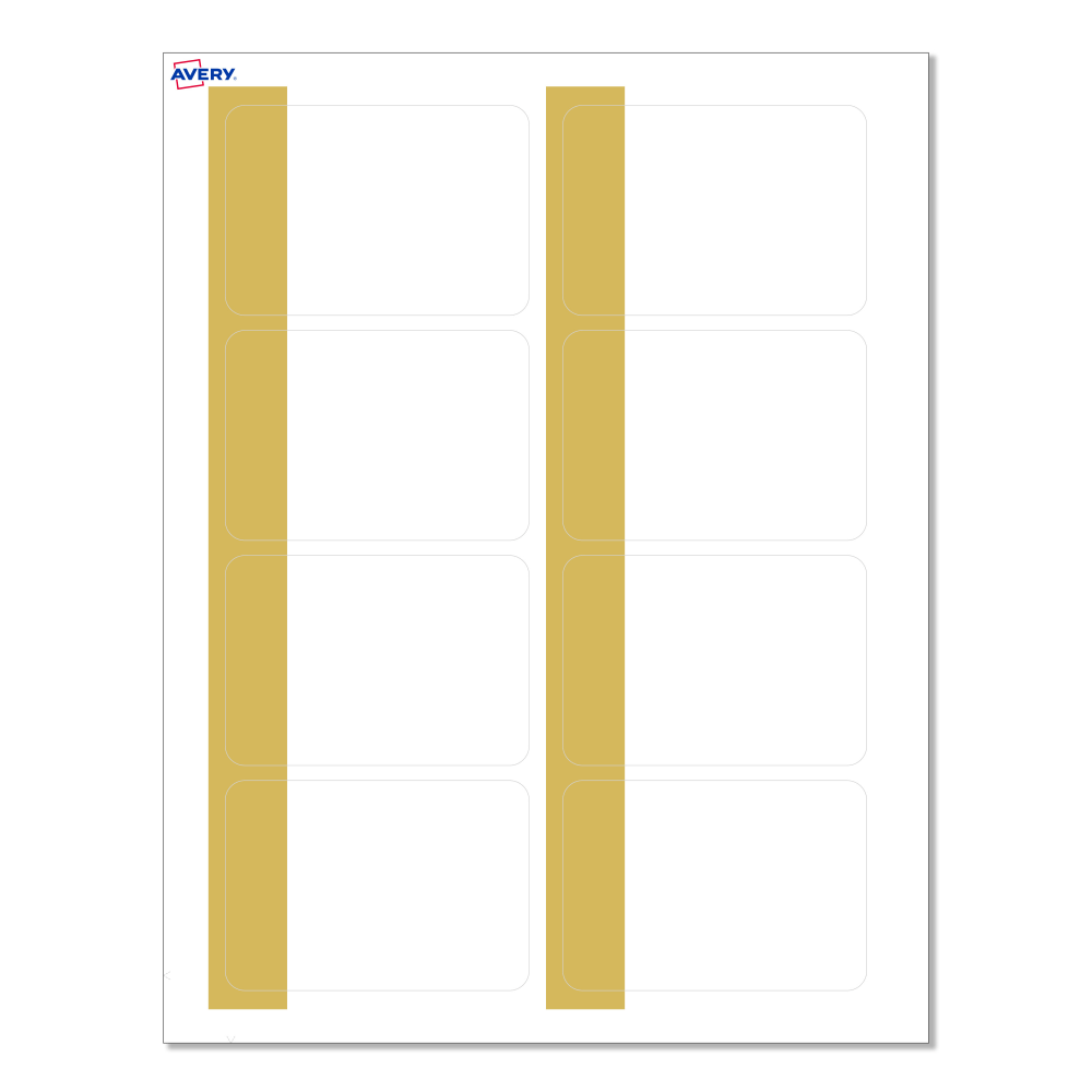 Avery Printable Adhesive Name Badges/Preprinted Designs, Rectangle, S00-EY2, 2-1/3in x 3-3/8in, Matte White/Dipped Gold Edge, Pack Of 80
