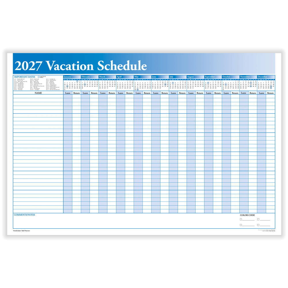 ComplyRight 2027 Calendar Planner, 36in x 24in, Full Vacation