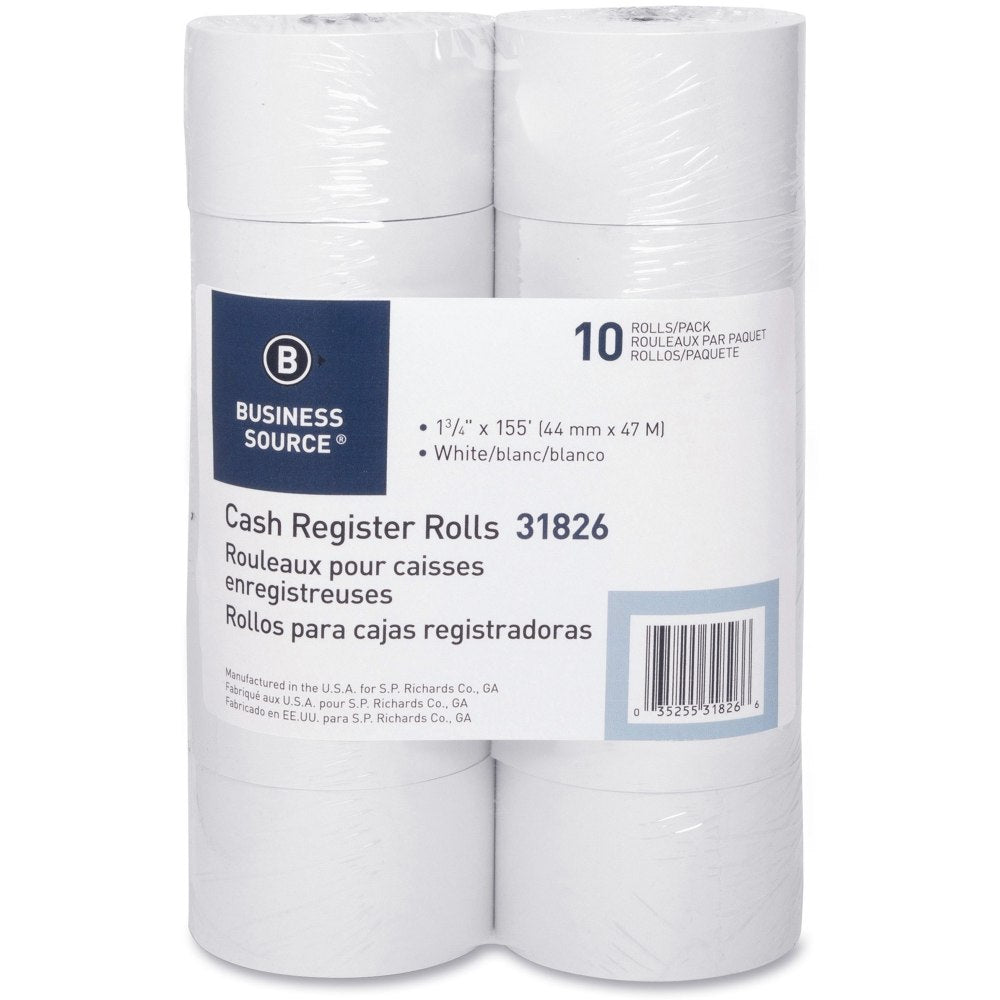 Business Source 1-Ply 155ft Adding Machine Paper Rolls, 31826