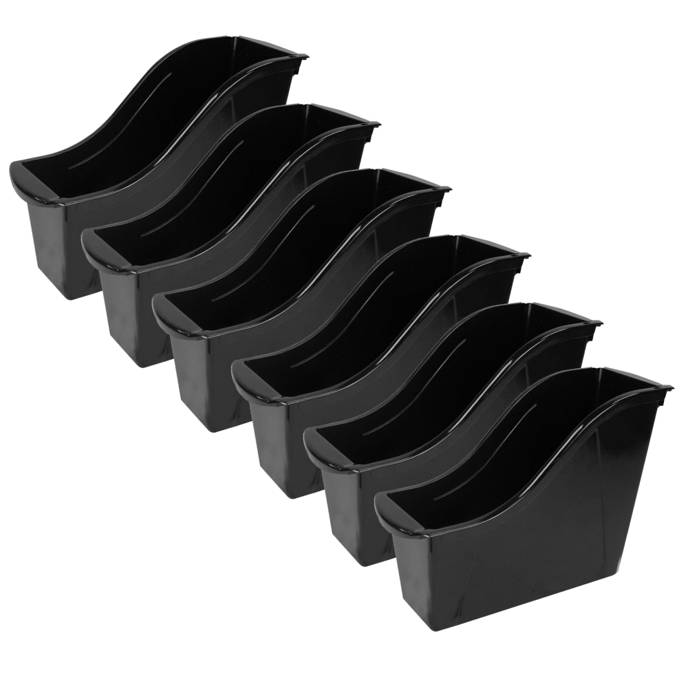 Storex Small Book Bins, 8-1/2inH x 4-1/2inW x 11-3/4inD, Black, Pack Of 6 Bins