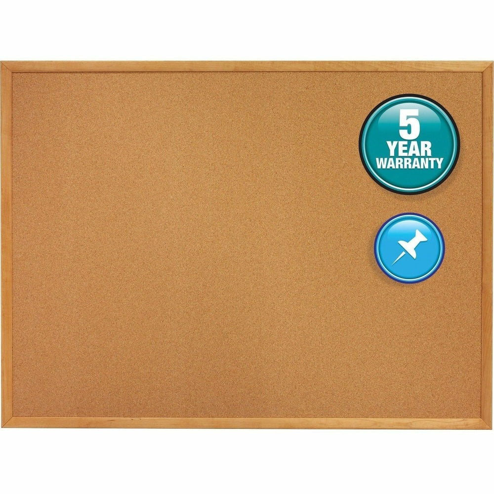 Quartet Cork Bulletin Board, 36in x 48in, Wood Frame With Oak Finish