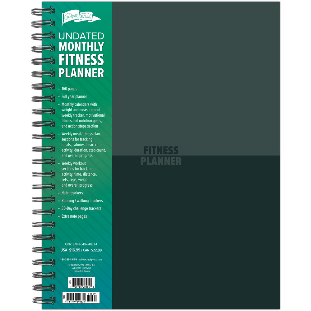 Willow Creek - Fitness planner - week/month to view - wire-bound - large - Letter A Size (8.5 in x 11 in) - 160 pages