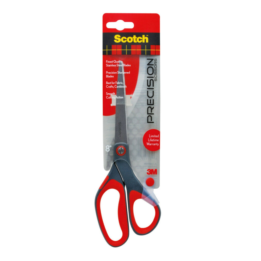 Scotch Precision Scissors, 8in, Pointed, Gray/Red