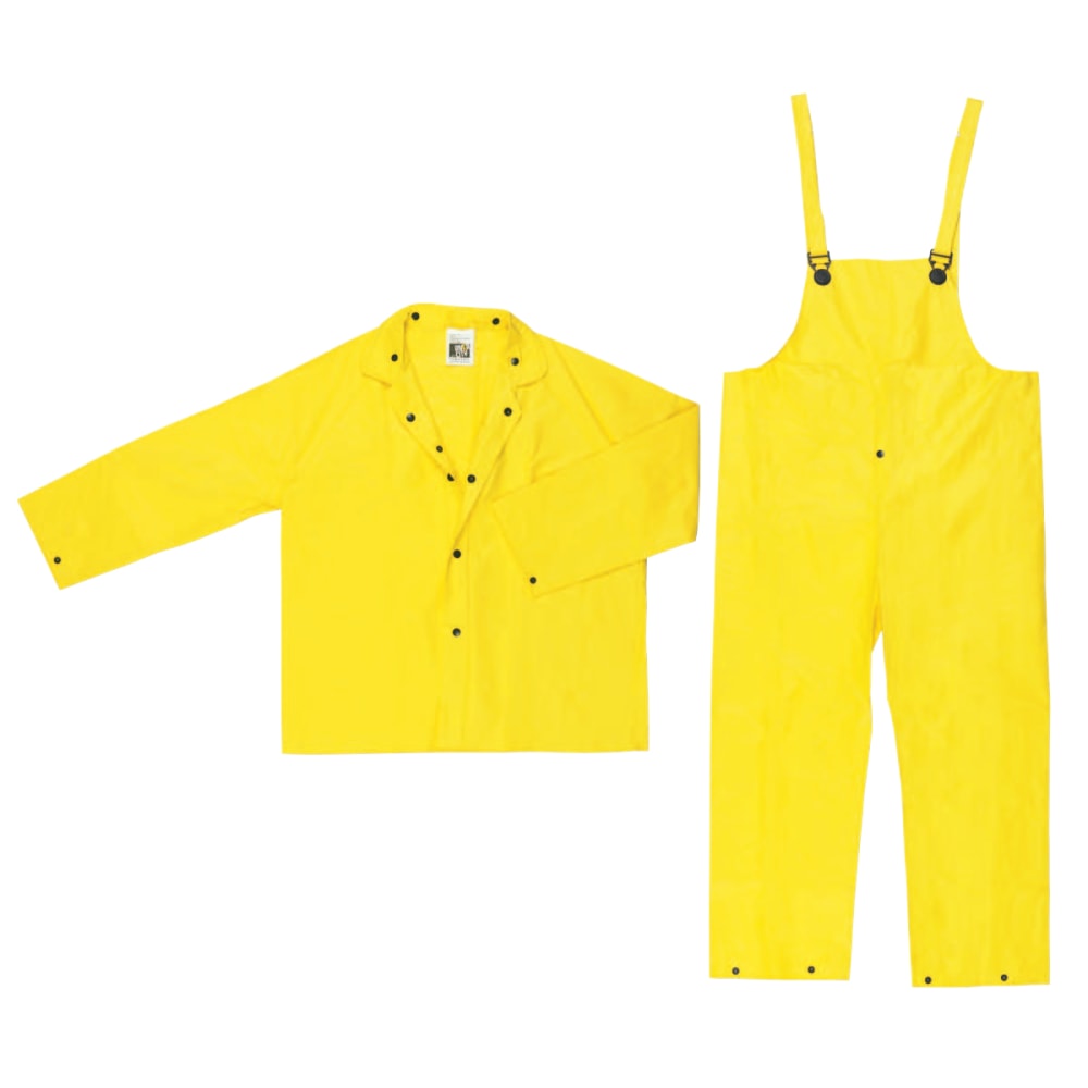 Three Piece Rain Suit, Jacket/Hood/Pants, 0.28 mm PVC/Nylon, Yellow, 3X Large