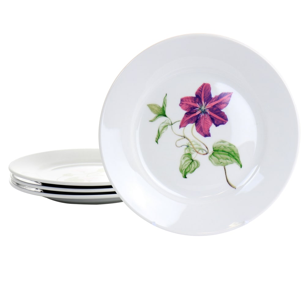 Martha Stewart Botanical Garden 4-Piece Ceramic Dessert Plate Set, 8in, White/Assorted Designs