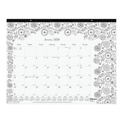 2026 Blueline DoodlePlan Monthly Desk Pad Coloring Calendar, 22in x 17in, Motif, January To December, C2917311