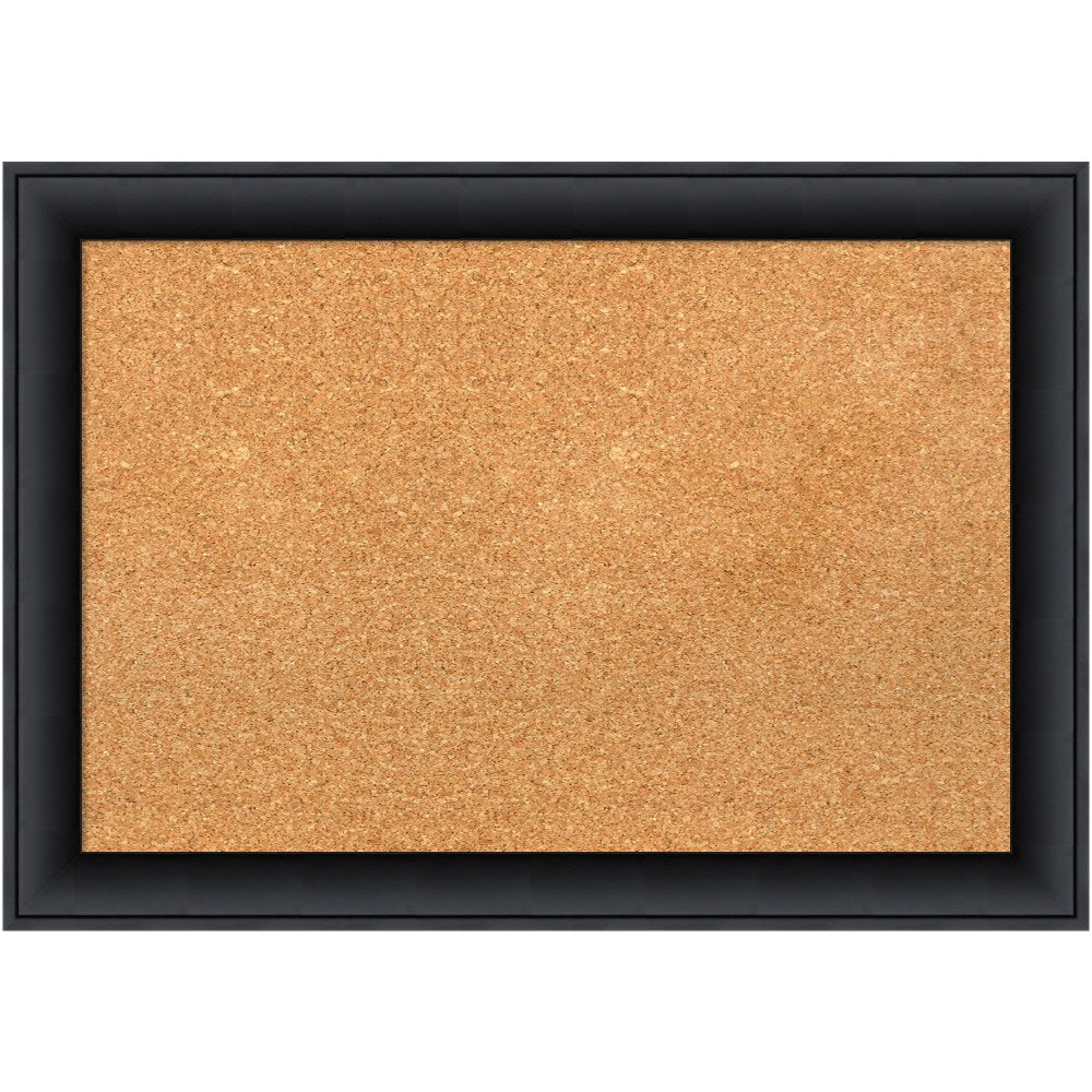 Amanti Art Non-Magnetic Cork Bulletin Board, 27in x 19in, Natural, Nero Black Wood Frame