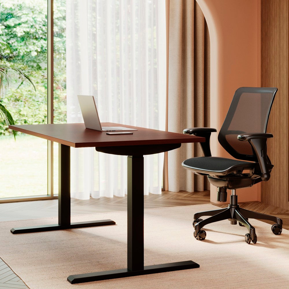Realspace Magellan 60inW Pneumatic Height-Adjustable Standing Desk, Cherry