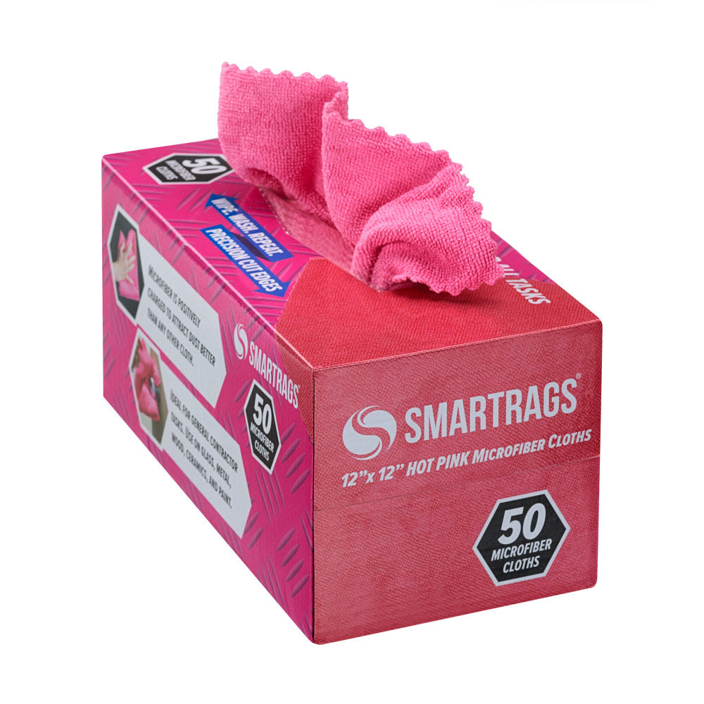 Hospeco SmartRags Disposable Microfiber Cloths, 18 Gram, 12in x 12in, 180 GSM, Pink, 50 Cloths Per Box, Case Of 8 Boxes