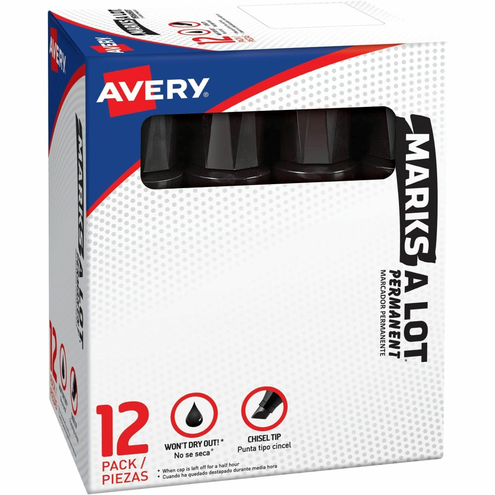 Avery Marks A Lot Permanent Markers, Jumbo Desk-Style, 12 Black (24148), 24148