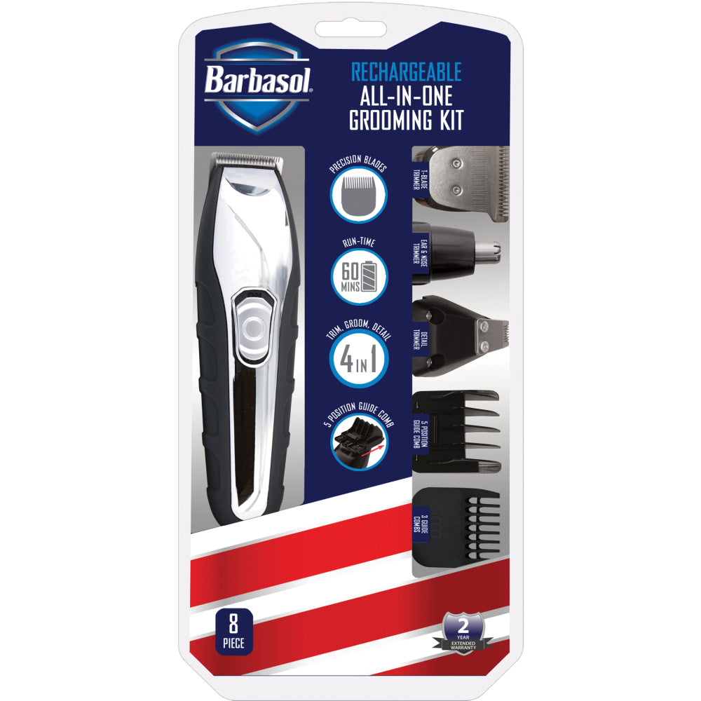 Barbasol Rechargeable 7-Piece All-In-1 Mens Grooming Kit, Black