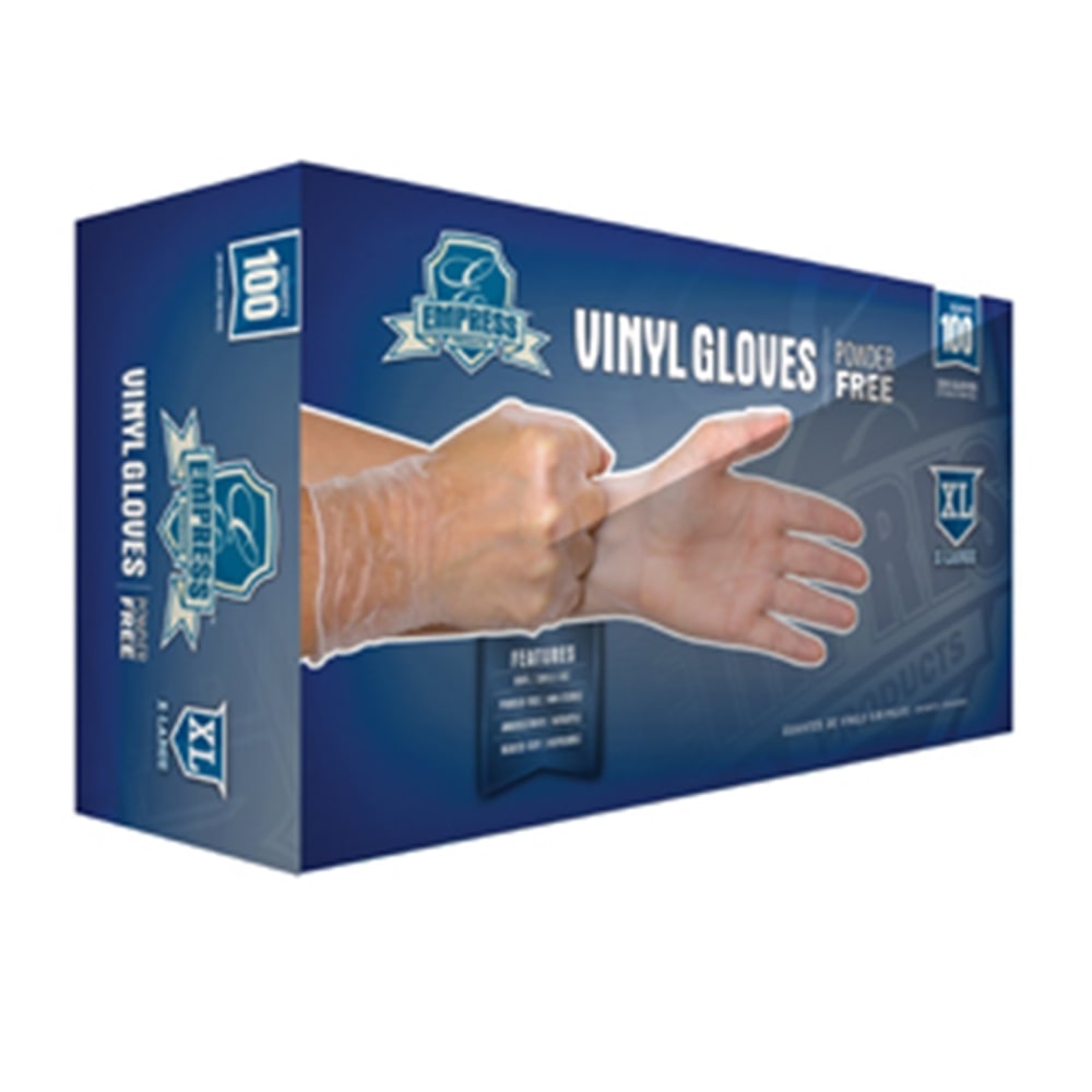 Empress Powder-Free Vinyl Gloves, XL, Clear, 100 Gloves Per Pack, Case Of 10 Packs