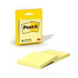 Post-it Notes, 3 x 3 in, 2 Lined Sticky Note Pads, 100 Sheets/Pad, Sticky Notes for Vertical Surfaces, Monitors and Walls, Canary Yellow