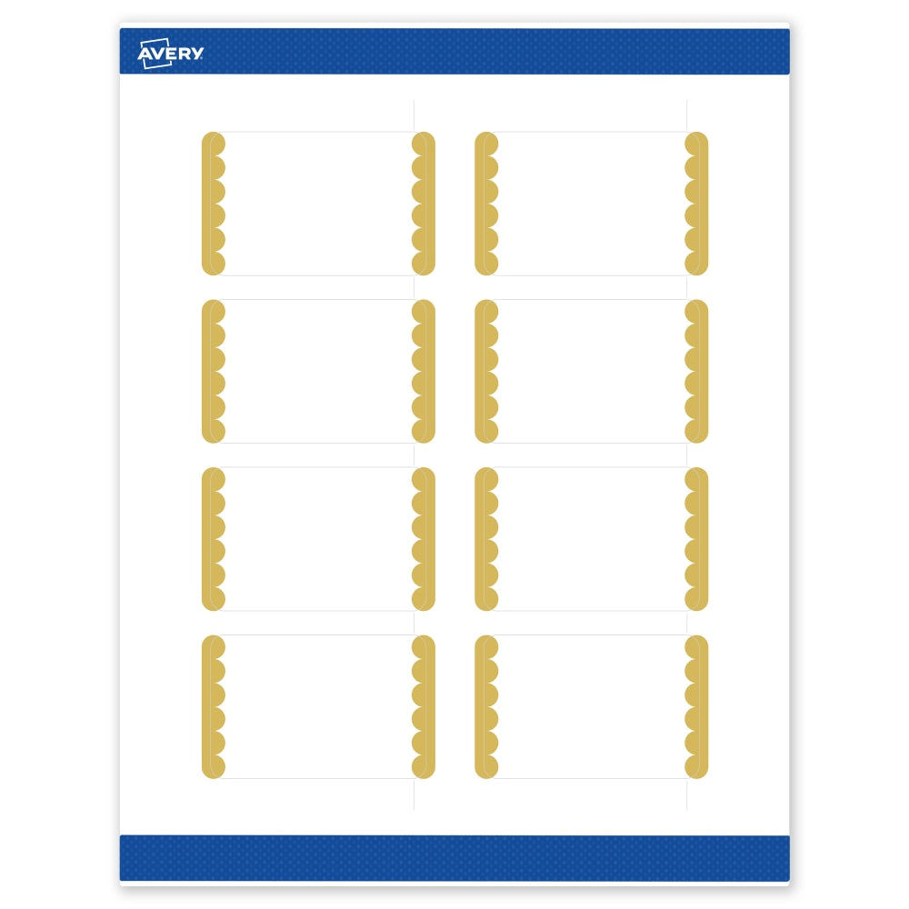 Avery Print-To-The-Edge Labels & Sure Feed, S00-DJY-PRWMP10, 2in x 3in, Matte White, Preprinted Gold Dots Edge Design, Pack Of 80