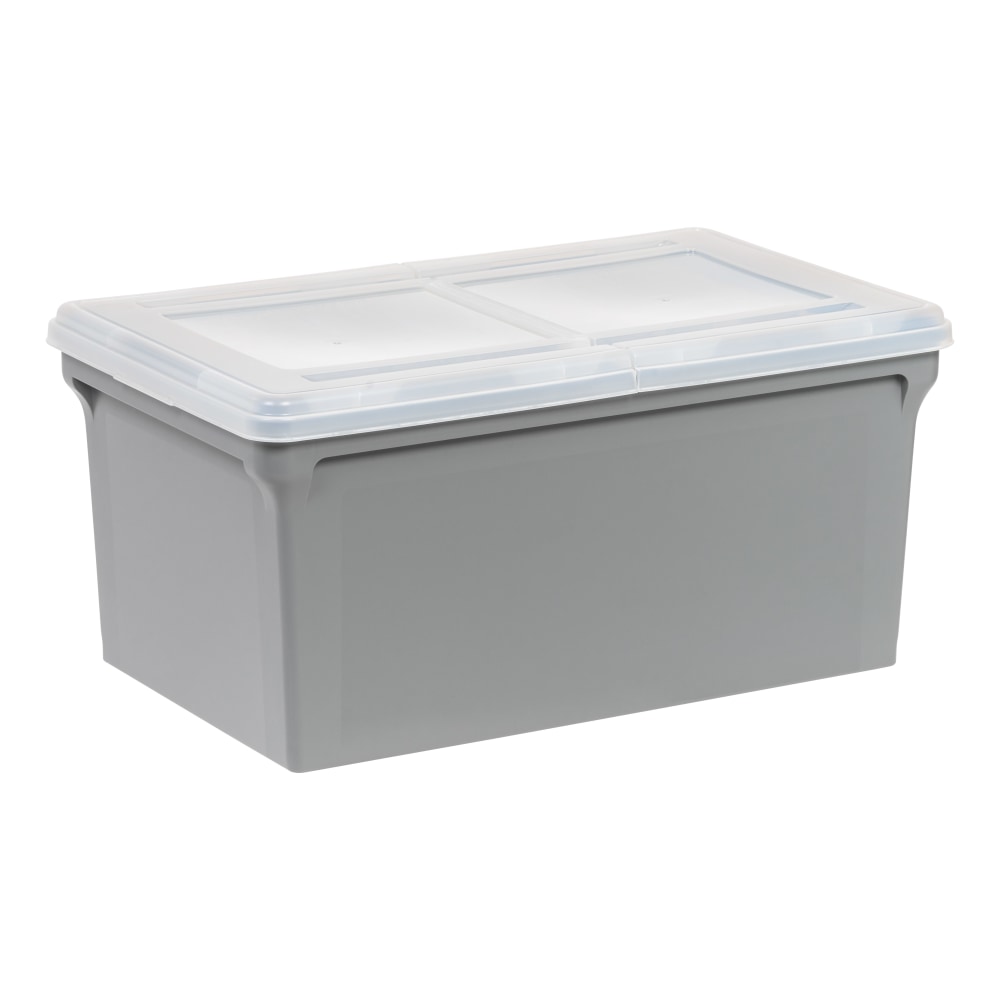 Iris Plastic Letter-Sized Split Lid File Box, 44 Quart, 24inL x 20-1/16inW x 16-3/16inH, Gray